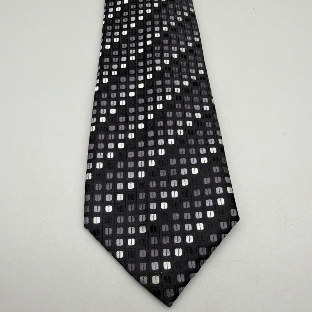 Giovanni Testi Mens Necktie Black Grey White Microfiber Stain Resistant
